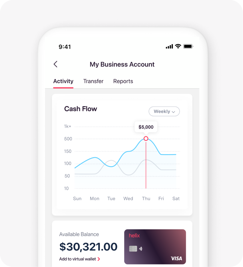 Business Account mobile dashboard