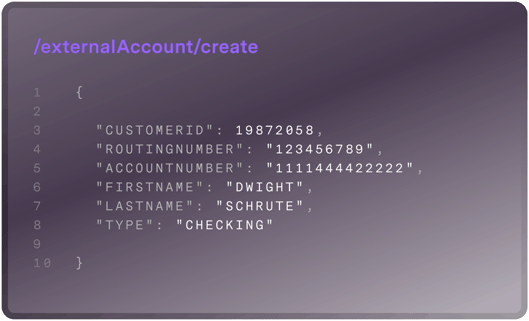 externalAccount/create console sample